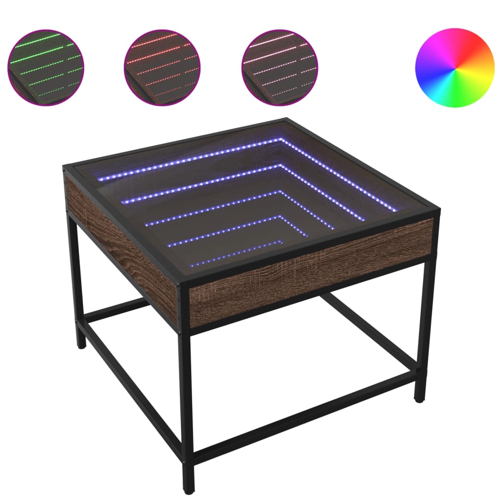 Coffee Table with Infinity LED Brown Oak 50x50x41 cm