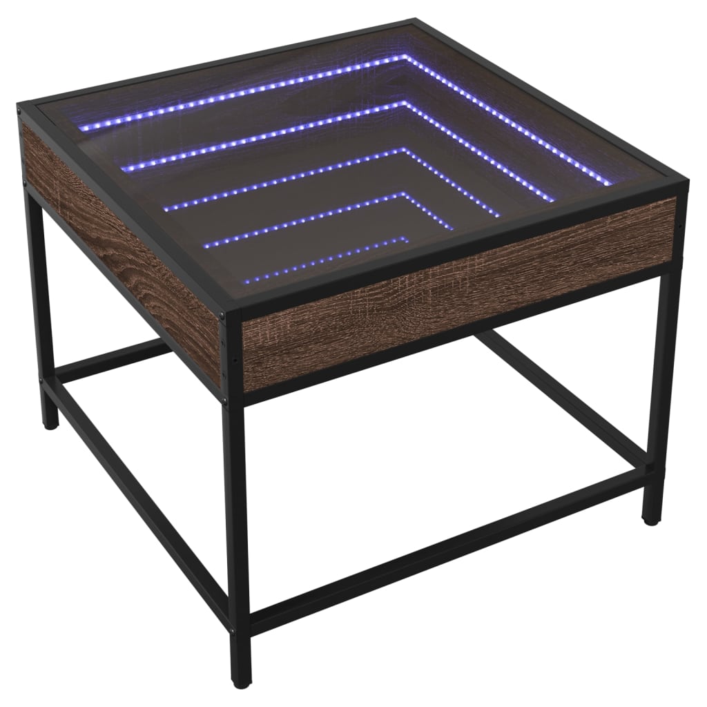 Coffee Table with Infinity LED Brown Oak 50x50x41 cm