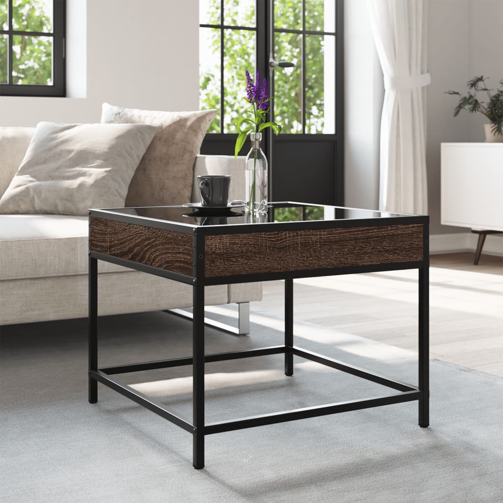 Coffee Table with Infinity LED Brown Oak 50x50x41 cm