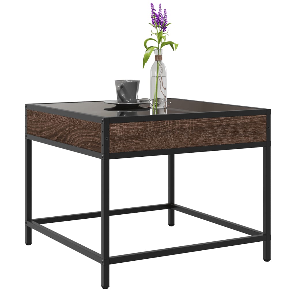 Coffee Table with Infinity LED Brown Oak 50x50x41 cm
