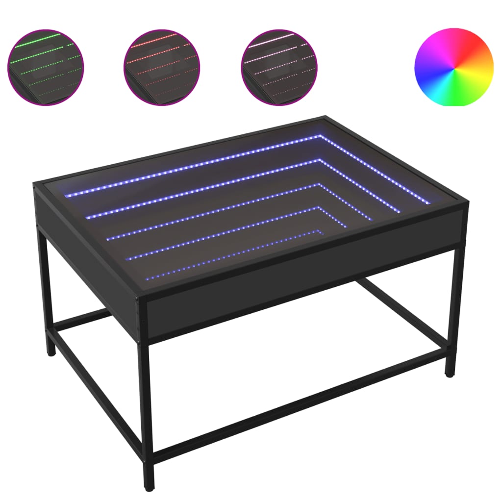 Coffee Table with Infinity LED Black 70x50x41 cm