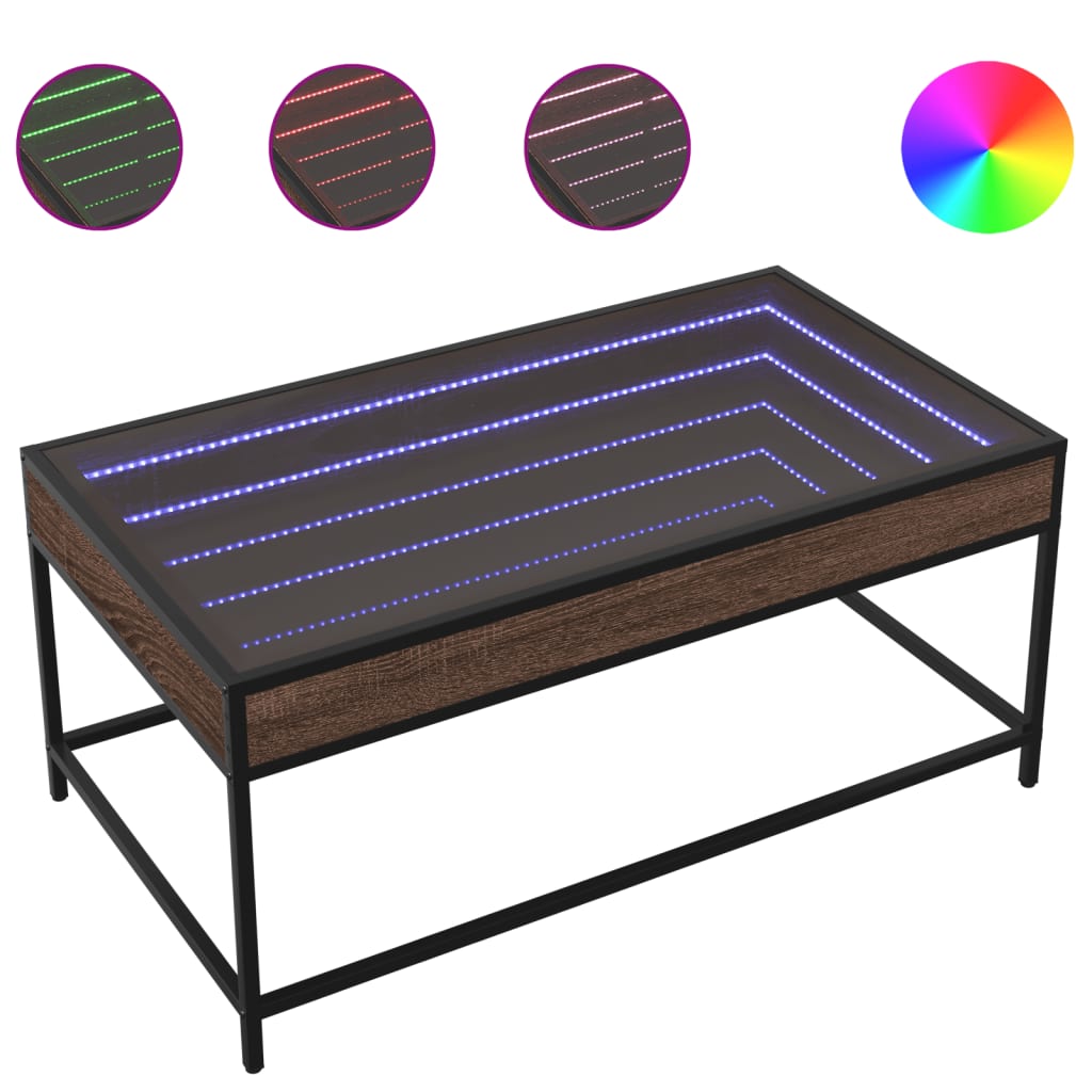Coffee Table with Infinity LED Brown Oak 90x50x41 cm