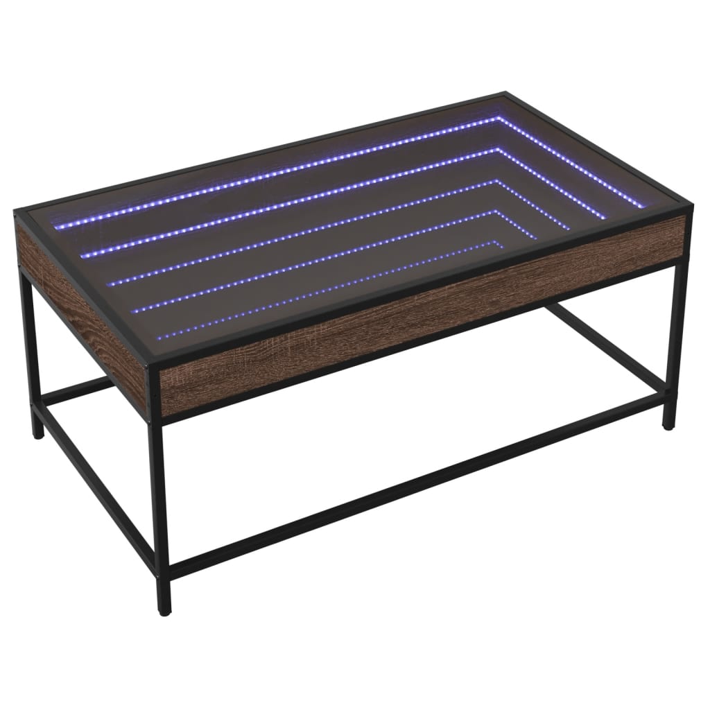 Coffee Table with Infinity LED Brown Oak 90x50x41 cm