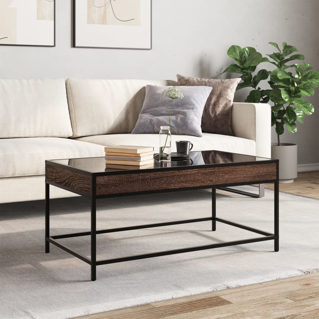 Coffee Table with Infinity LED Brown Oak 90x50x41 cm