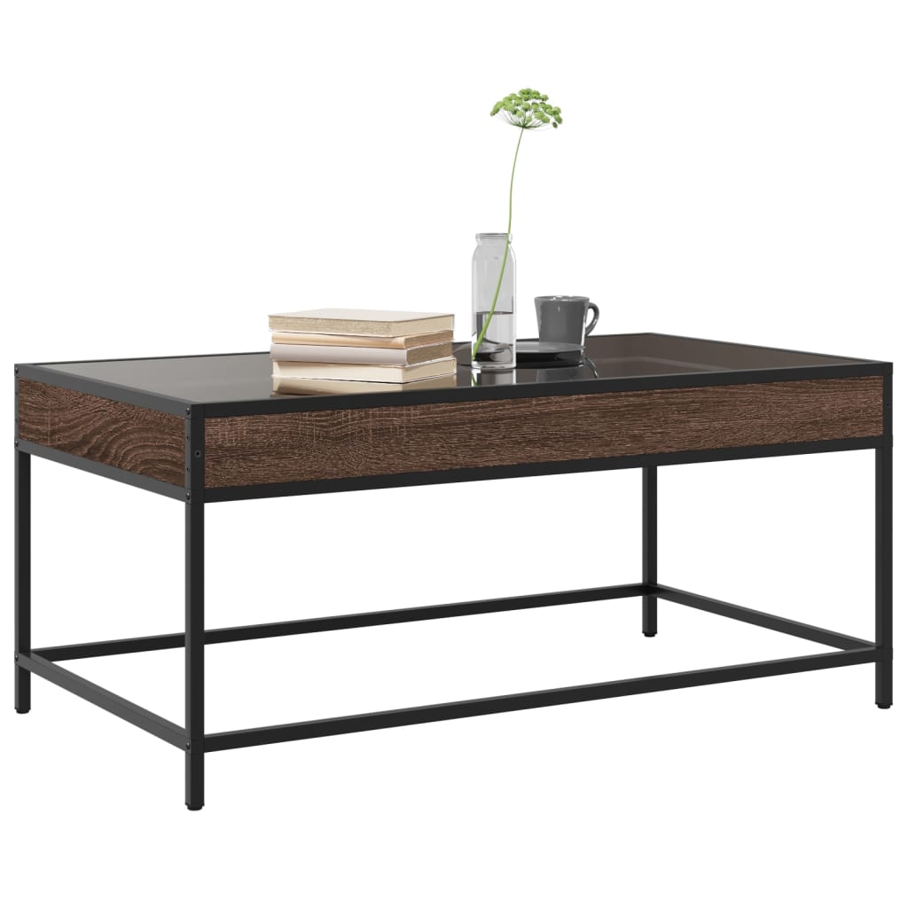 Coffee Table with Infinity LED Brown Oak 90x50x41 cm