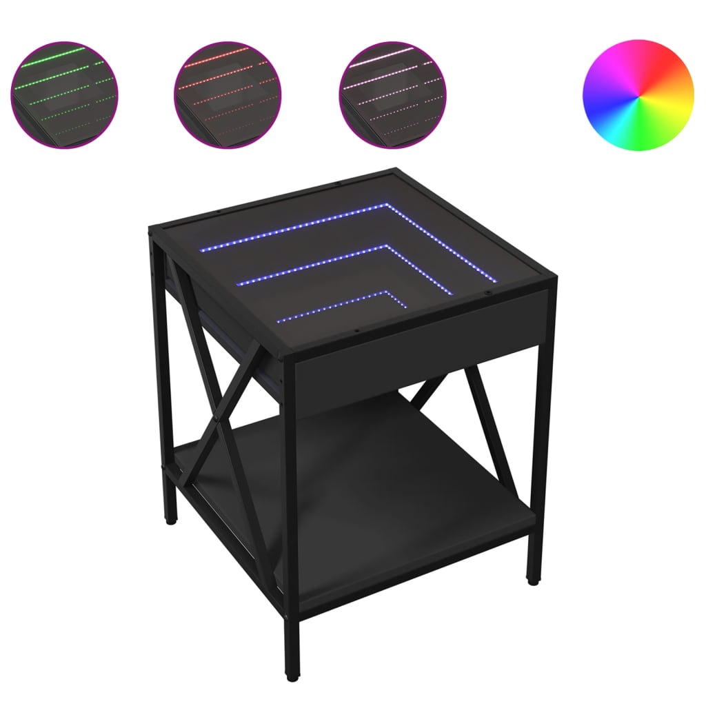 Coffee Table with Infinity LED Black 40x40x49 cm