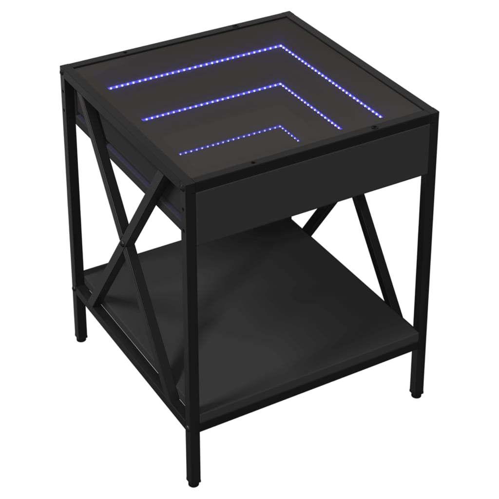 Coffee Table with Infinity LED Black 40x40x49 cm