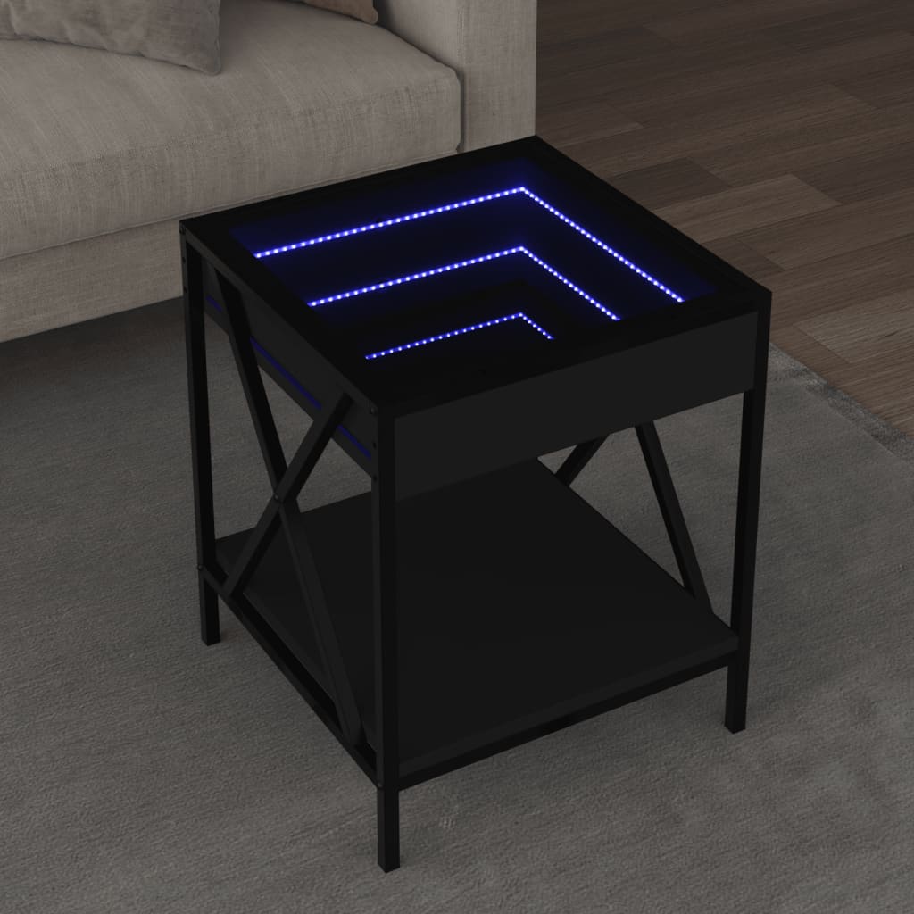 Coffee Table with Infinity LED Black 40x40x49 cm