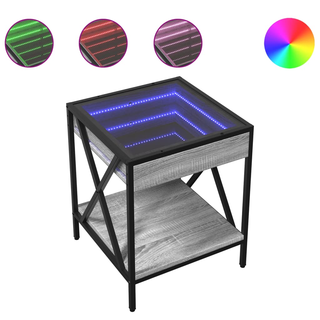 Coffee Table with Infinity LED Grey Sonoma 40x40x49 cm