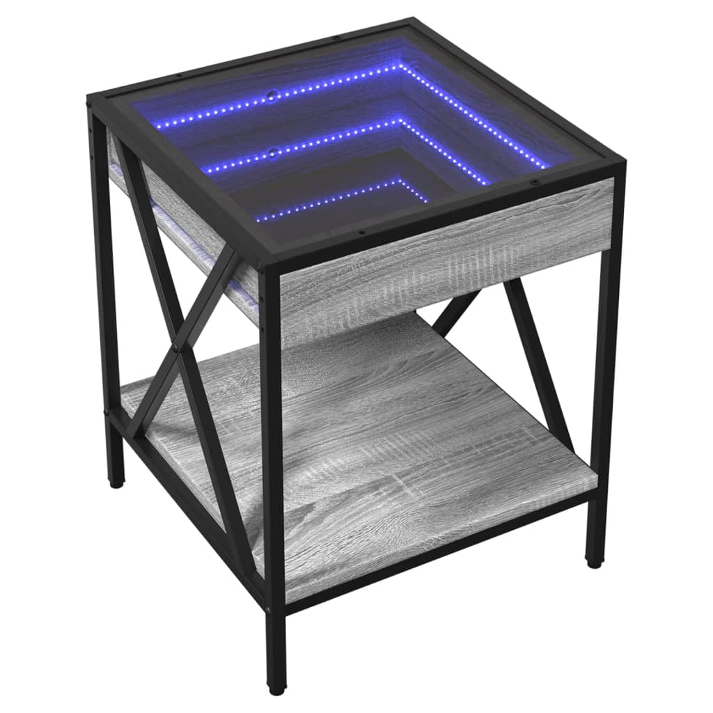 Coffee Table with Infinity LED Grey Sonoma 40x40x49 cm