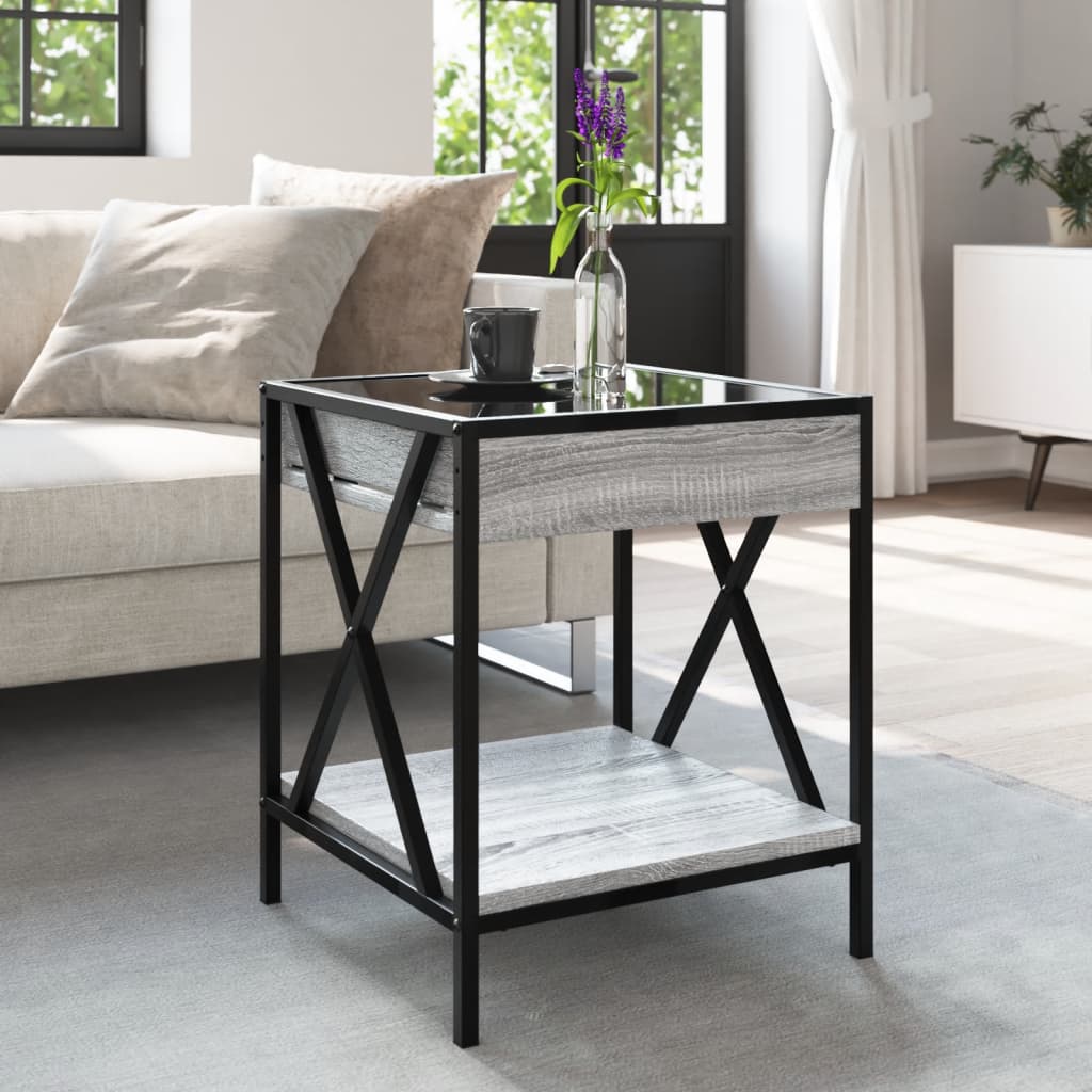 Coffee Table with Infinity LED Grey Sonoma 40x40x49 cm
