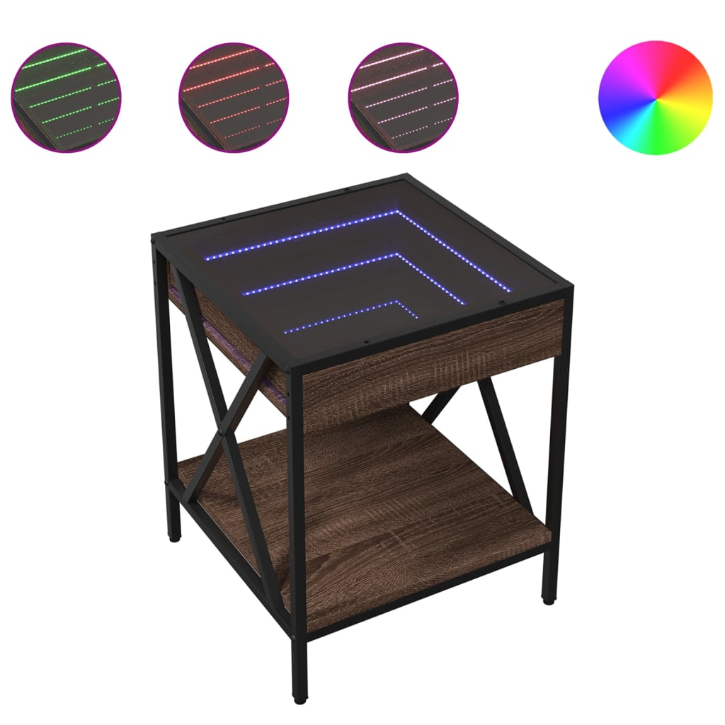 Coffee Table with Infinity LED Brown Oak 40x40x49 cm