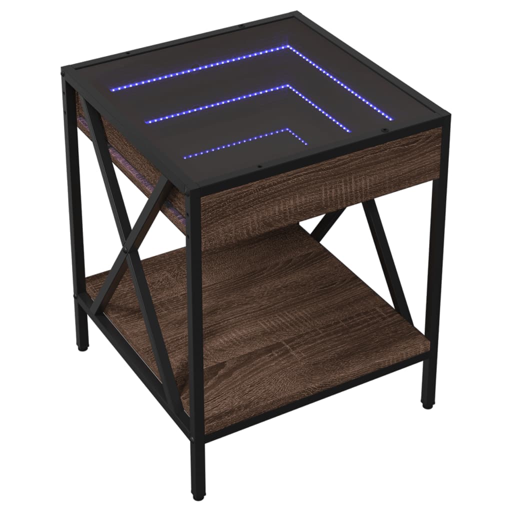 Coffee Table with Infinity LED Brown Oak 40x40x49 cm
