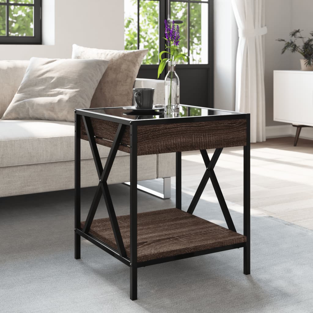 Coffee Table with Infinity LED Brown Oak 40x40x49 cm