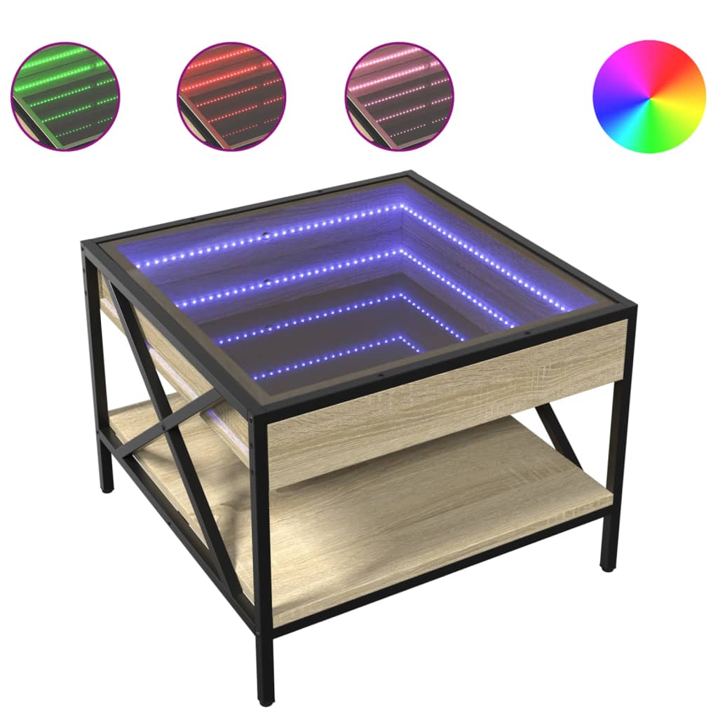 Coffee Table with Infinity LED Sonoma Oak 50x50x38 cm