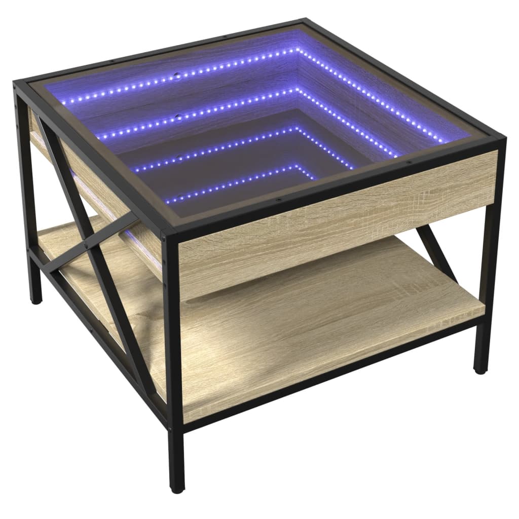 Coffee Table with Infinity LED Sonoma Oak 50x50x38 cm