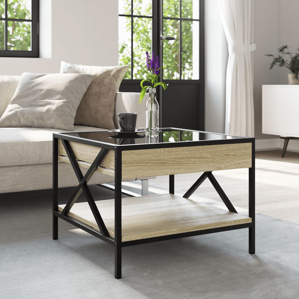 Coffee Table with Infinity LED Sonoma Oak 50x50x38 cm