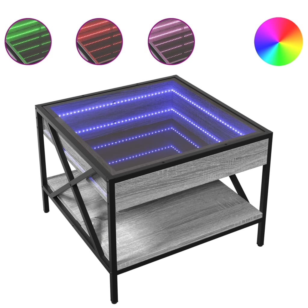 Coffee Table with Infinity LED Grey Sonoma 50x50x38 cm