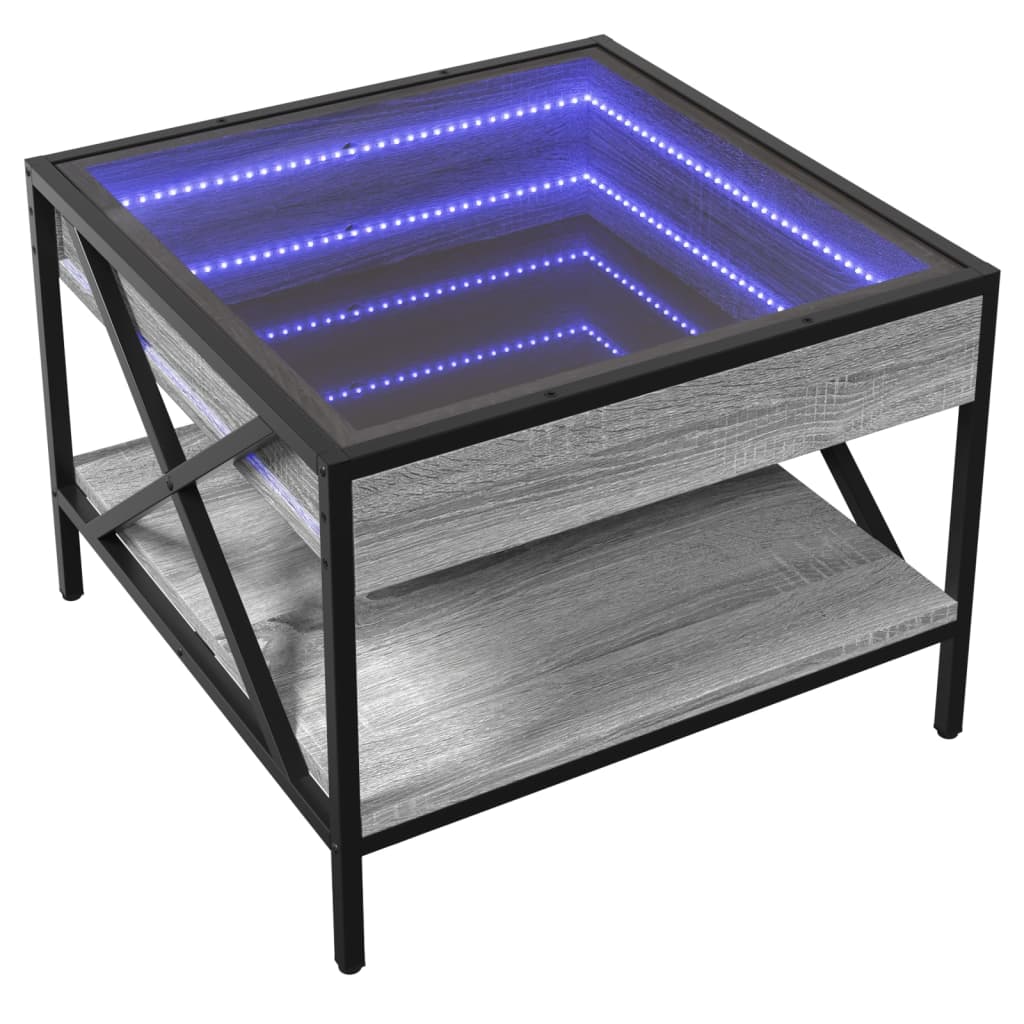 Coffee Table with Infinity LED Grey Sonoma 50x50x38 cm