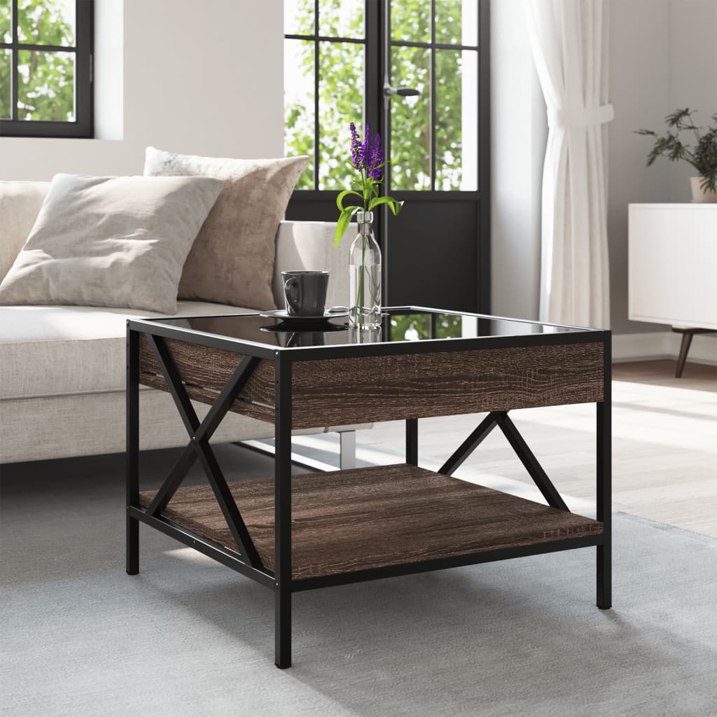 Coffee Table with Infinity LED Brown Oak 50x50x38 cm