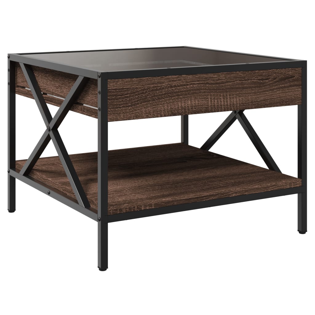 Coffee Table with Infinity LED Brown Oak 50x50x38 cm