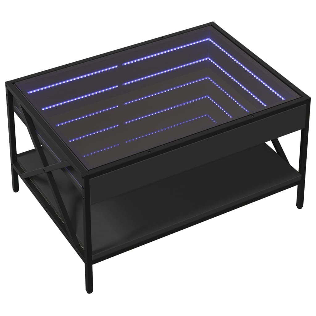 Coffee Table with Infinity LED Black 70x50x38 cm