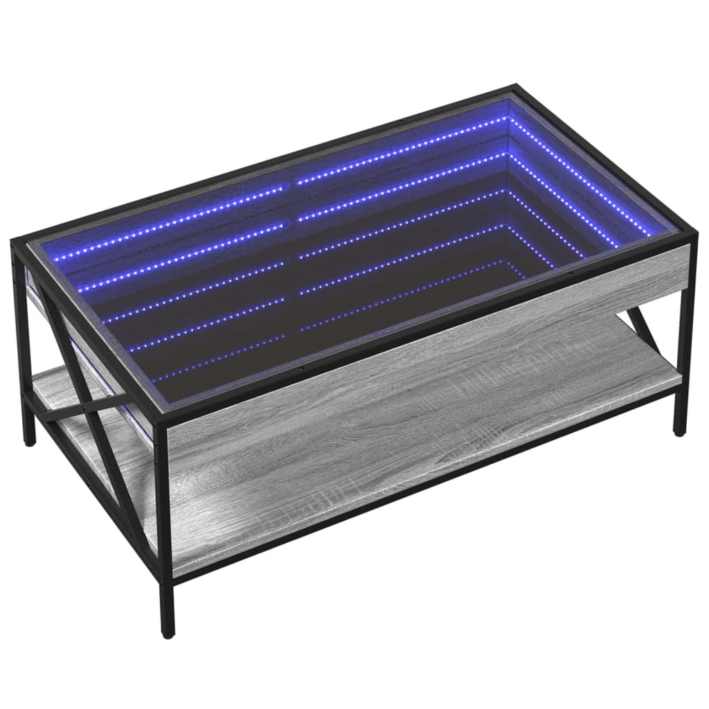 Coffee Table with Infinity LED Grey Sonoma 90x50x38 cm