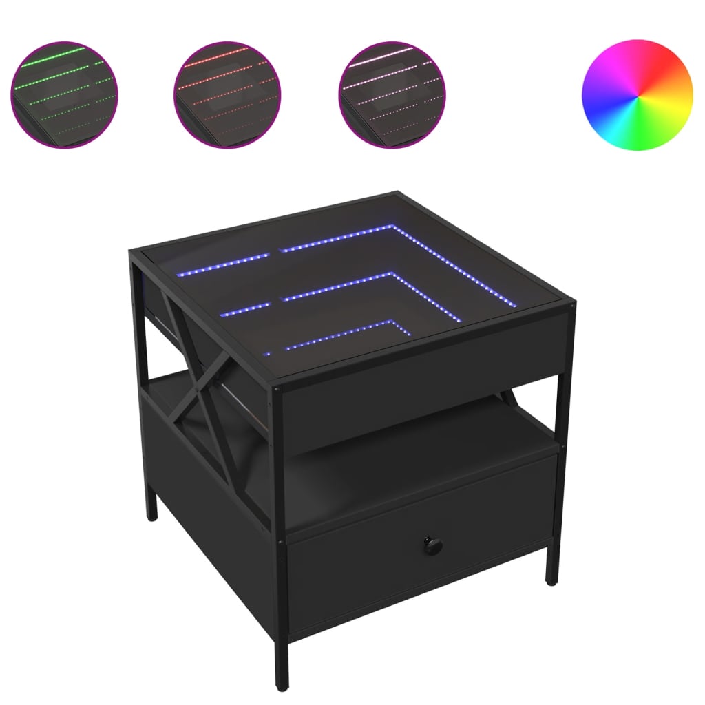 Coffee Table with Infinity LED Black 50x50x51 cm