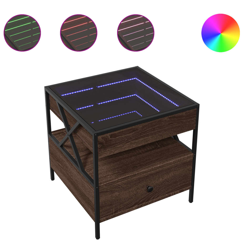 Coffee Table with Infinity LED Brown Oak 50x50x51 cm