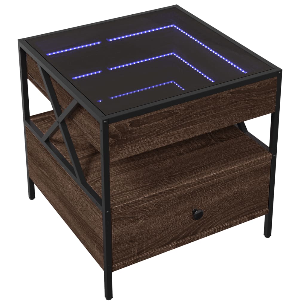 Coffee Table with Infinity LED Brown Oak 50x50x51 cm