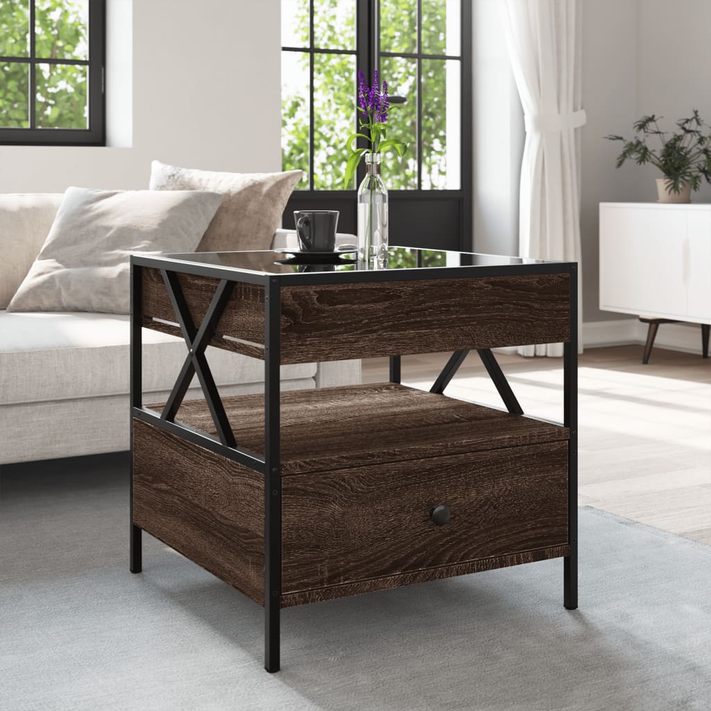 Coffee Table with Infinity LED Brown Oak 50x50x51 cm