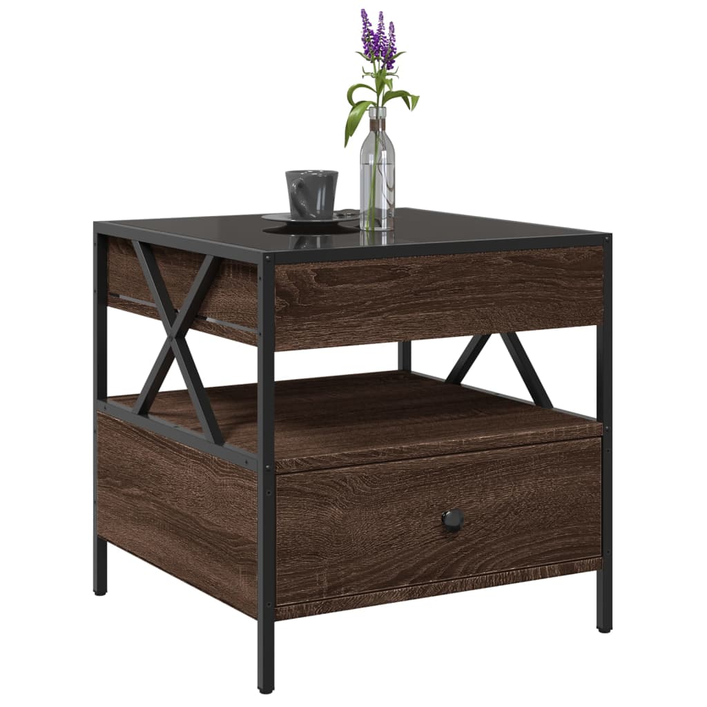 Coffee Table with Infinity LED Brown Oak 50x50x51 cm
