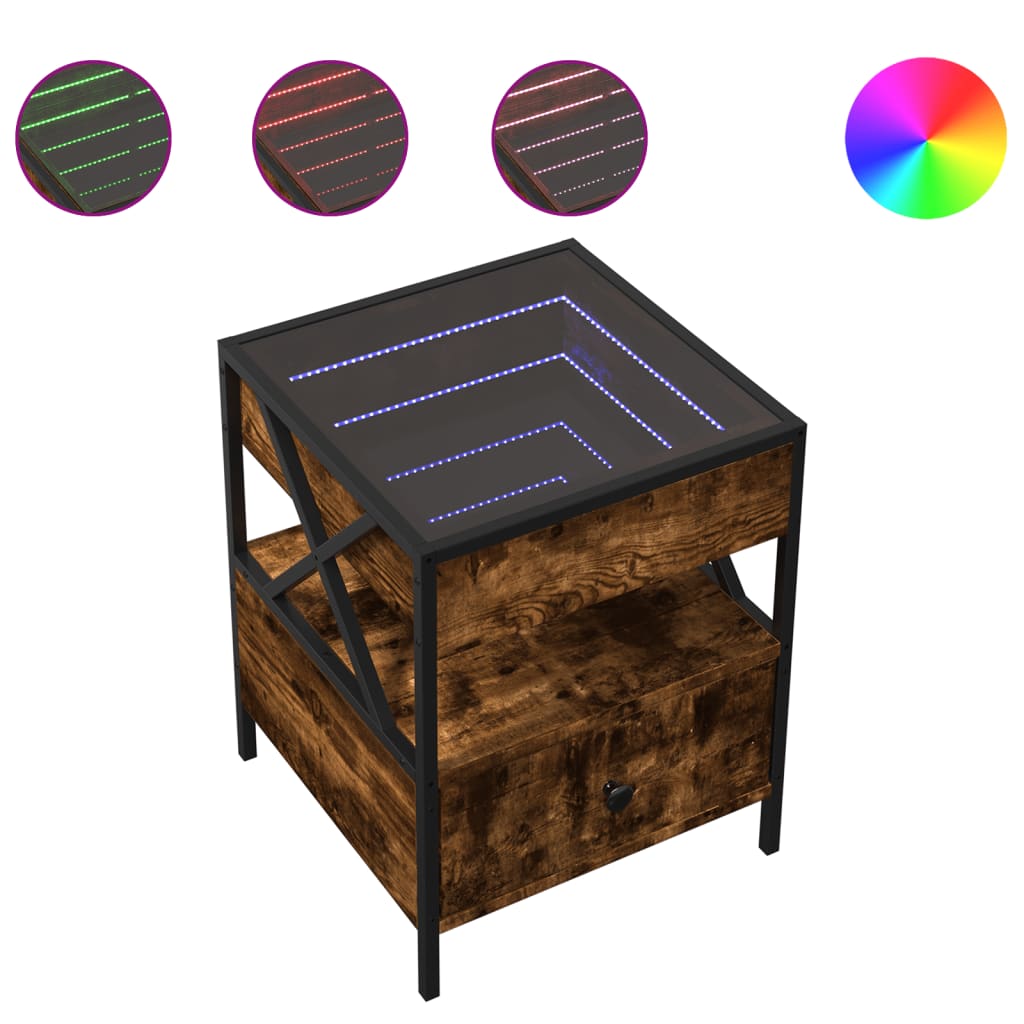 Coffee Table with Infinity LED Smoked Oak 40x40x51 cm
