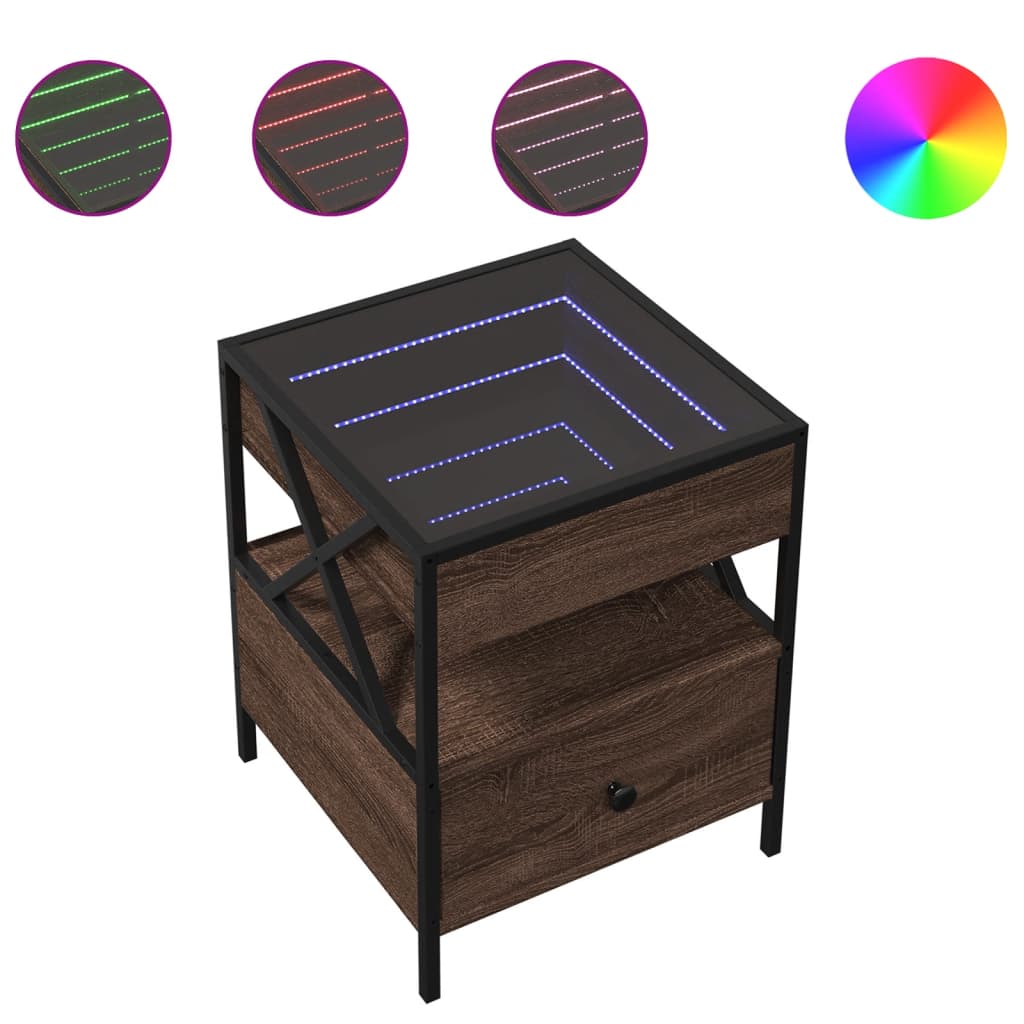 Coffee Table with Infinity LED Brown Oak 40x40x51 cm