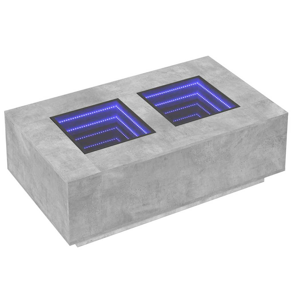 Coffee Table with Infinity LED Concrete Grey 116x69x40 cm