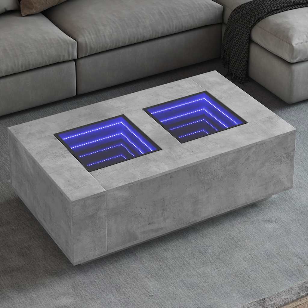 Coffee Table with Infinity LED Concrete Grey 116x69x40 cm