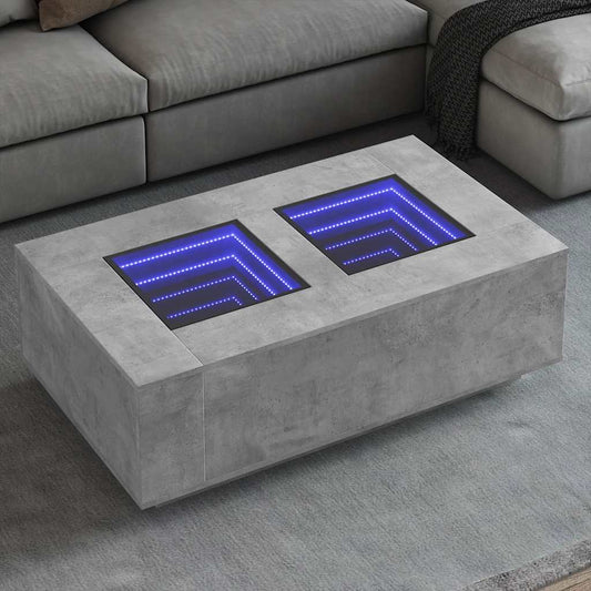 Coffee Table with Infinity LED Concrete Grey 116x69x40 cm