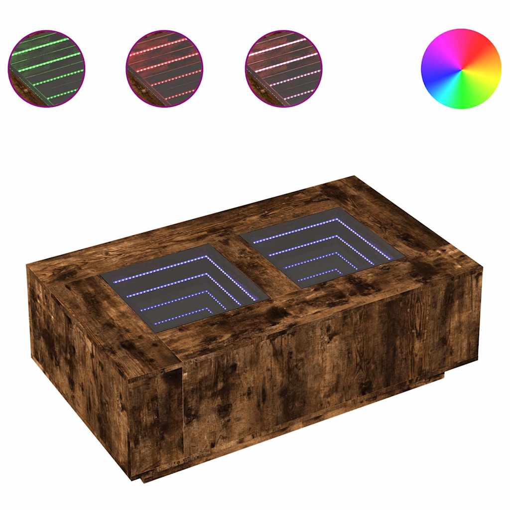 Coffee Table with Infinity LED Smoked Oak 116x69x40 cm