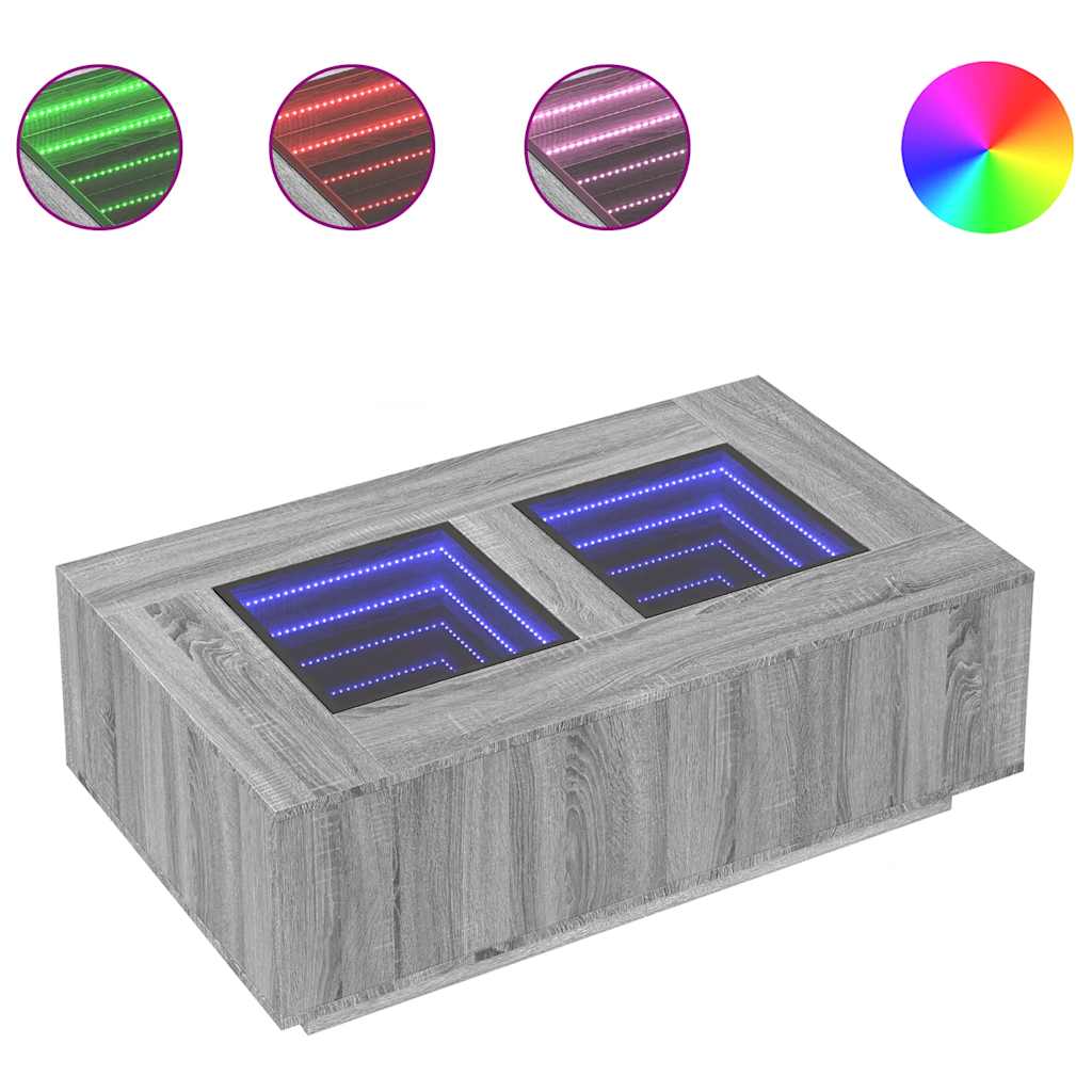 Coffee Table with Infinity LED Grey Sonoma 116x69x40 cm
