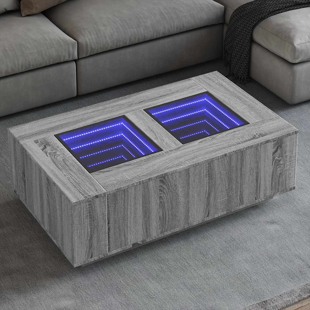 Coffee Table with Infinity LED Grey Sonoma 116x69x40 cm