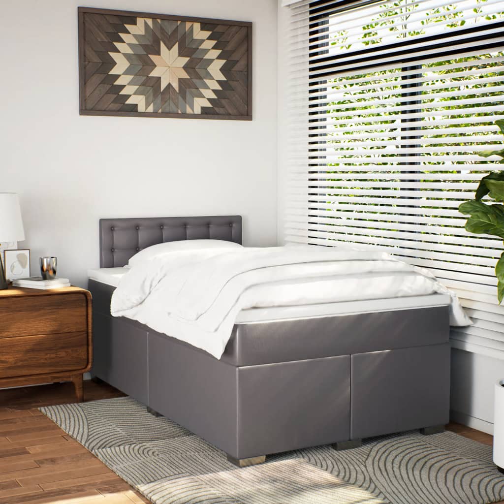 Box Spring Bed with Mattress Grey 120x190 cm Faux Leather