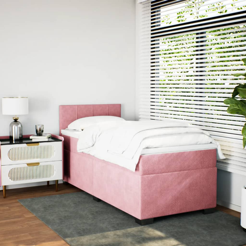 Velvet Pink Box Spring Bed & Mattress 80x200 cm