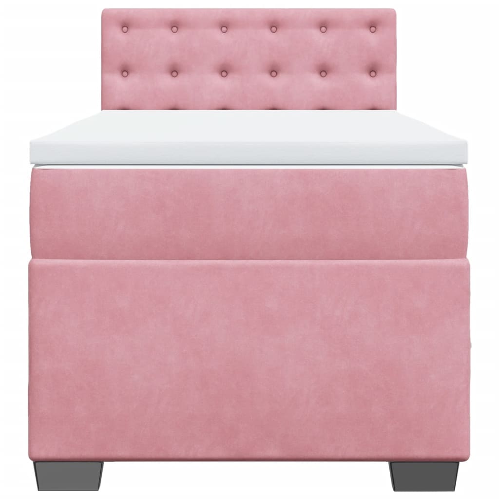 Pink Velvet Box Spring Bed with Mattress - 80x200 cm