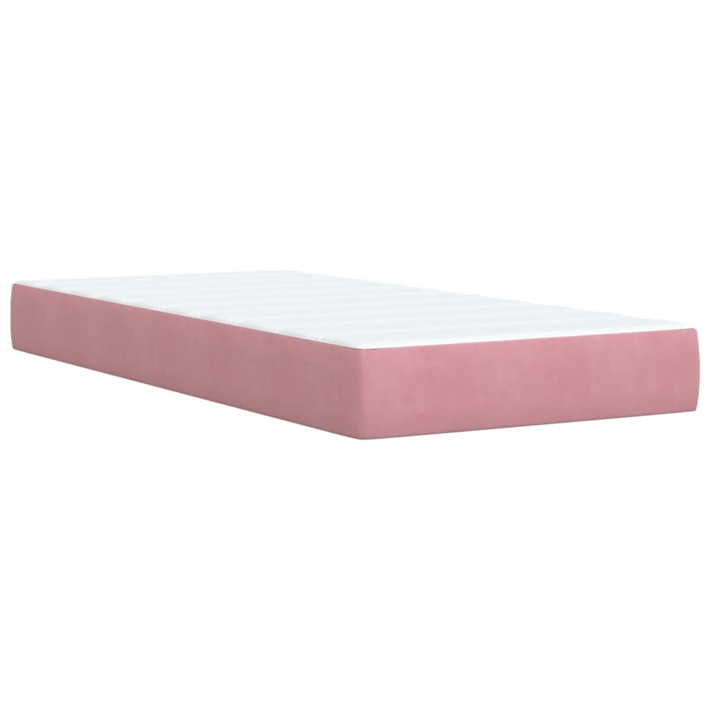 Pink Velvet Box Spring Bed with Mattress - 80x200 cm