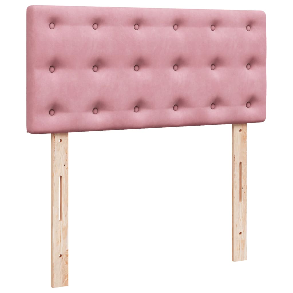Pink Velvet Box Spring Bed with Mattress - 80x200 cm