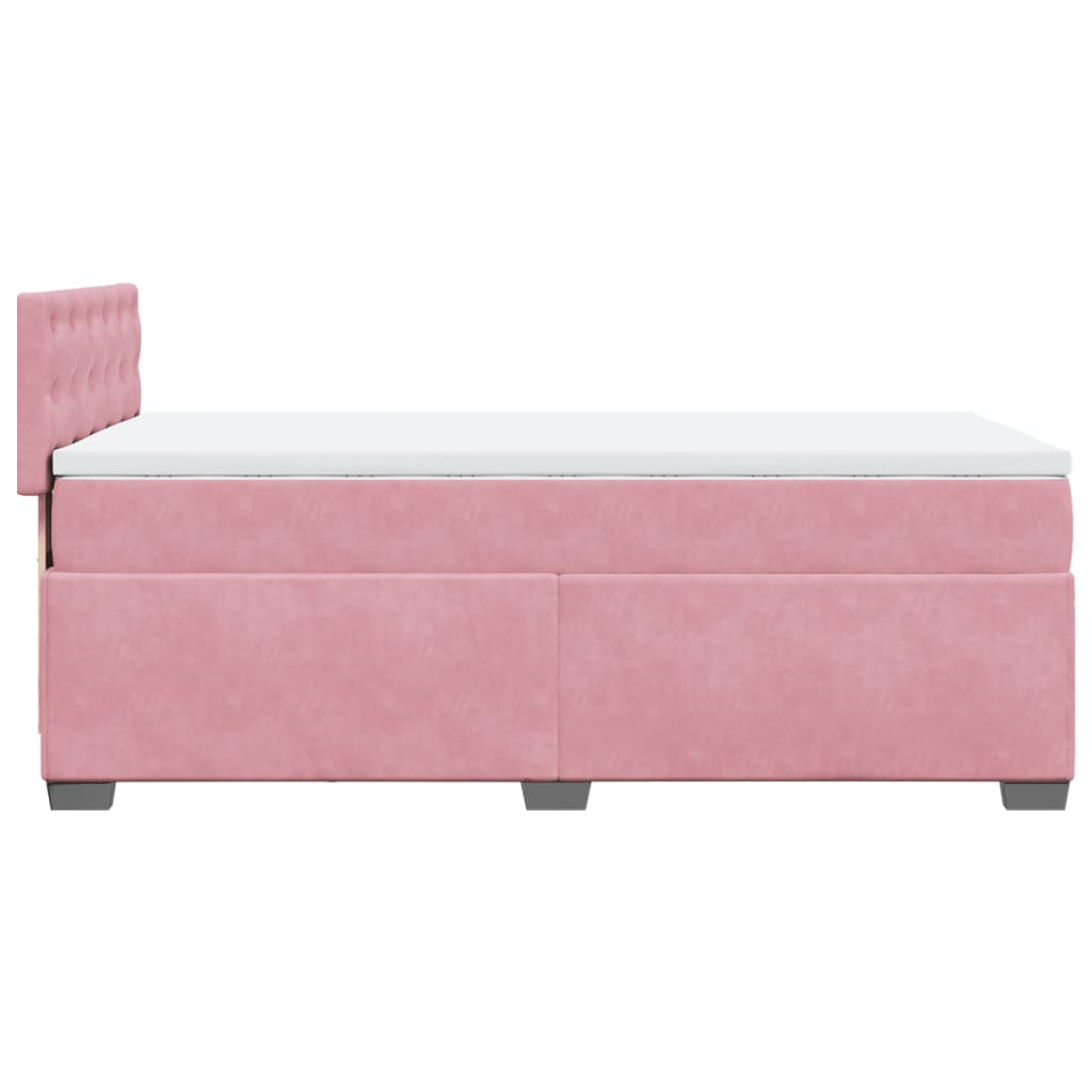 Pink Velvet Box Spring Bed with Mattress - 80x200 cm
