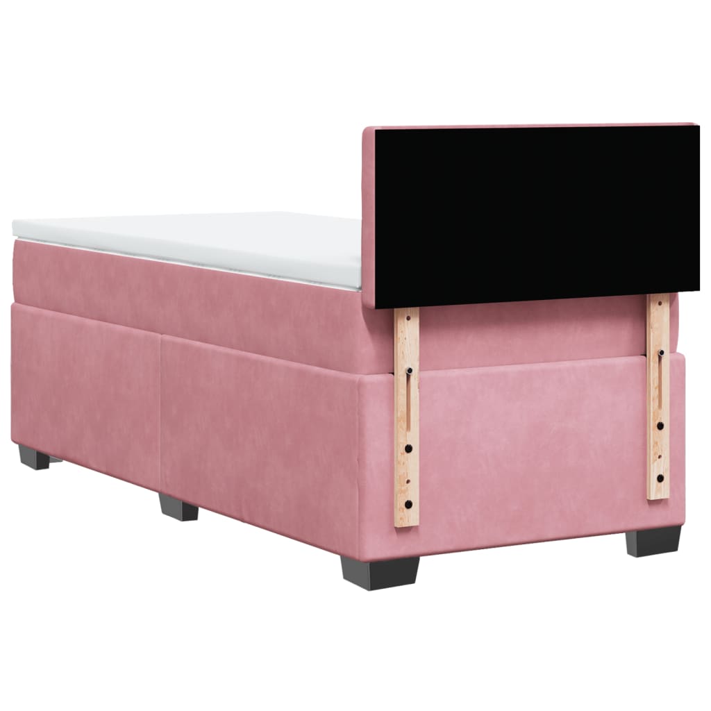 Pink Velvet Box Spring Bed with Mattress - 80x200 cm