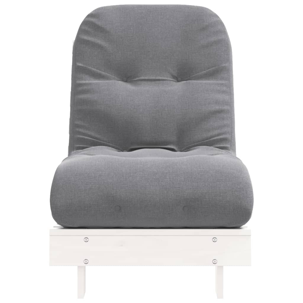White Solid Wood Pine Futon Sofa Bed with Mattress, 60x206x11 cm