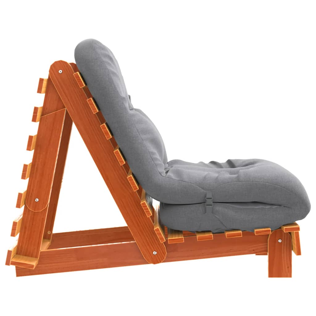 Wax Brown Pine Futon Sofa Bed with Mattress - 60x206x11 cm