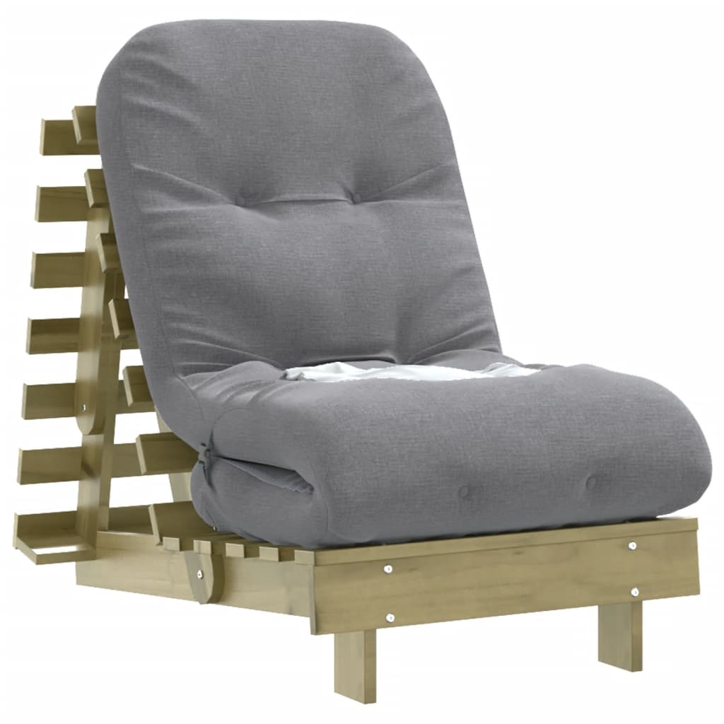 Pine Wood Futon Sofa Bed with Mattress - 60x206x11 cm